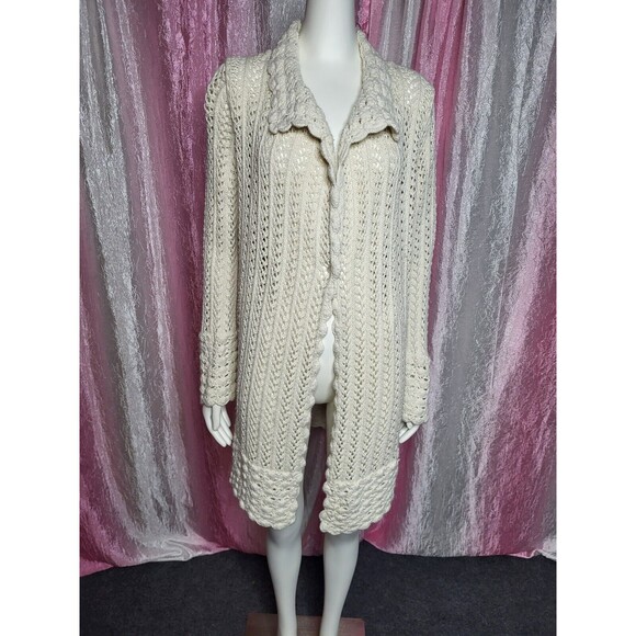 Sigrid Olsen Signature Knit Crochet Open Duster Cardigan Size Medium - Picture 2 of 13